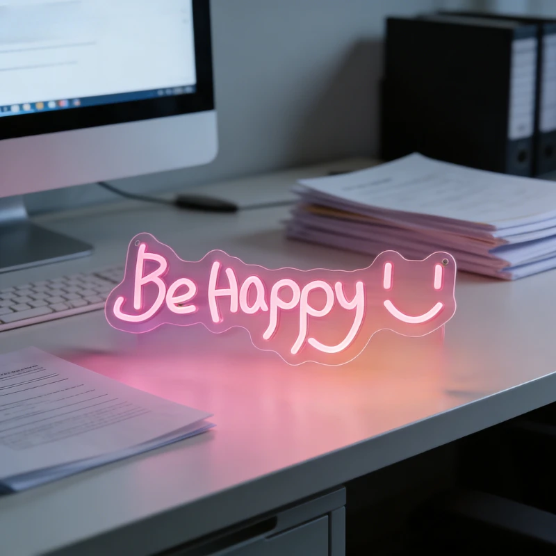 

Be Happy Neon Sign LED Night Light USB Rechargeable Smile Face Aesthetic Desk Decor Lamp for Bedroom Office Dorm Room Gifts