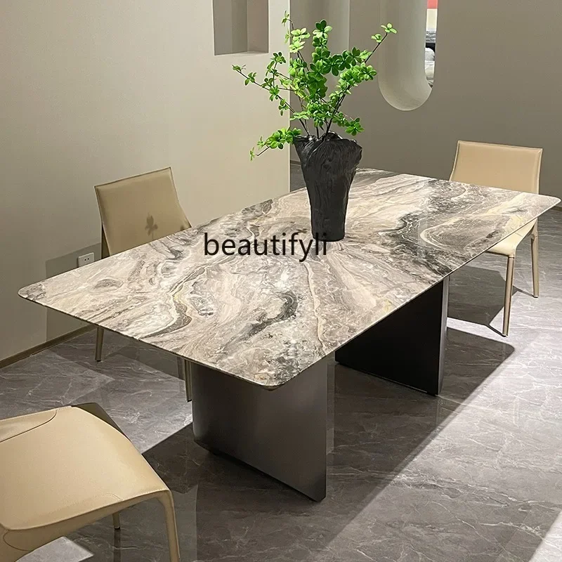 

Natural marble dining table Modern simple home restaurant Rectangle luxury stone dining table1184