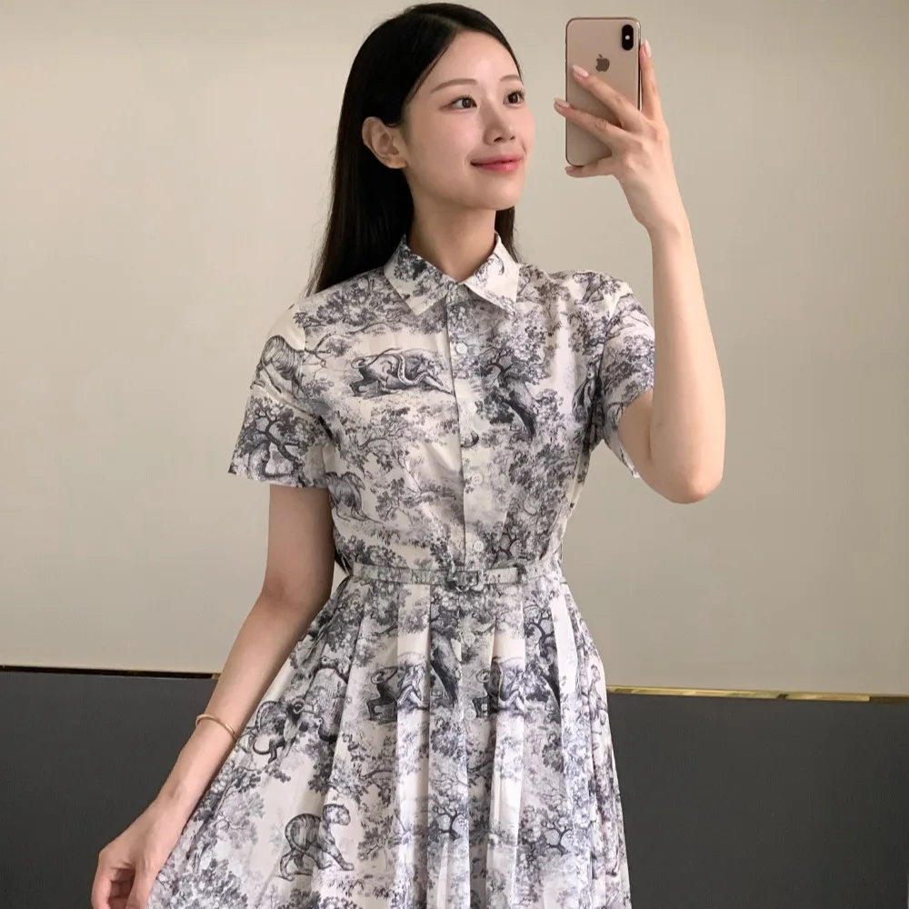 فستان رسم زيتي بتصميم رجعي بتأثيرات الغسيل بالحبر، أناقة فريدة من نوعها، فستان صيفي من القطن 00%، موضة نسائية. #1