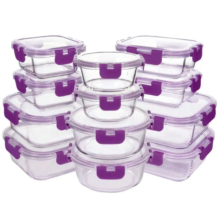 24 Pcs Glass Food Storage Containers With Lids Set, Airtight Glass Meal Prep Containers (12 Containers & 12 Lids),Leak-Proof Mea