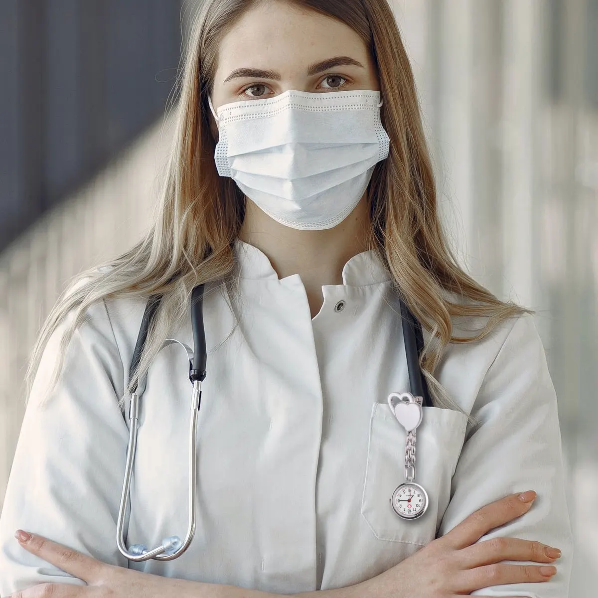 Nurse Pocket Watch Hanging Creative Fashion Stethoscope Heart Shaped White Women's