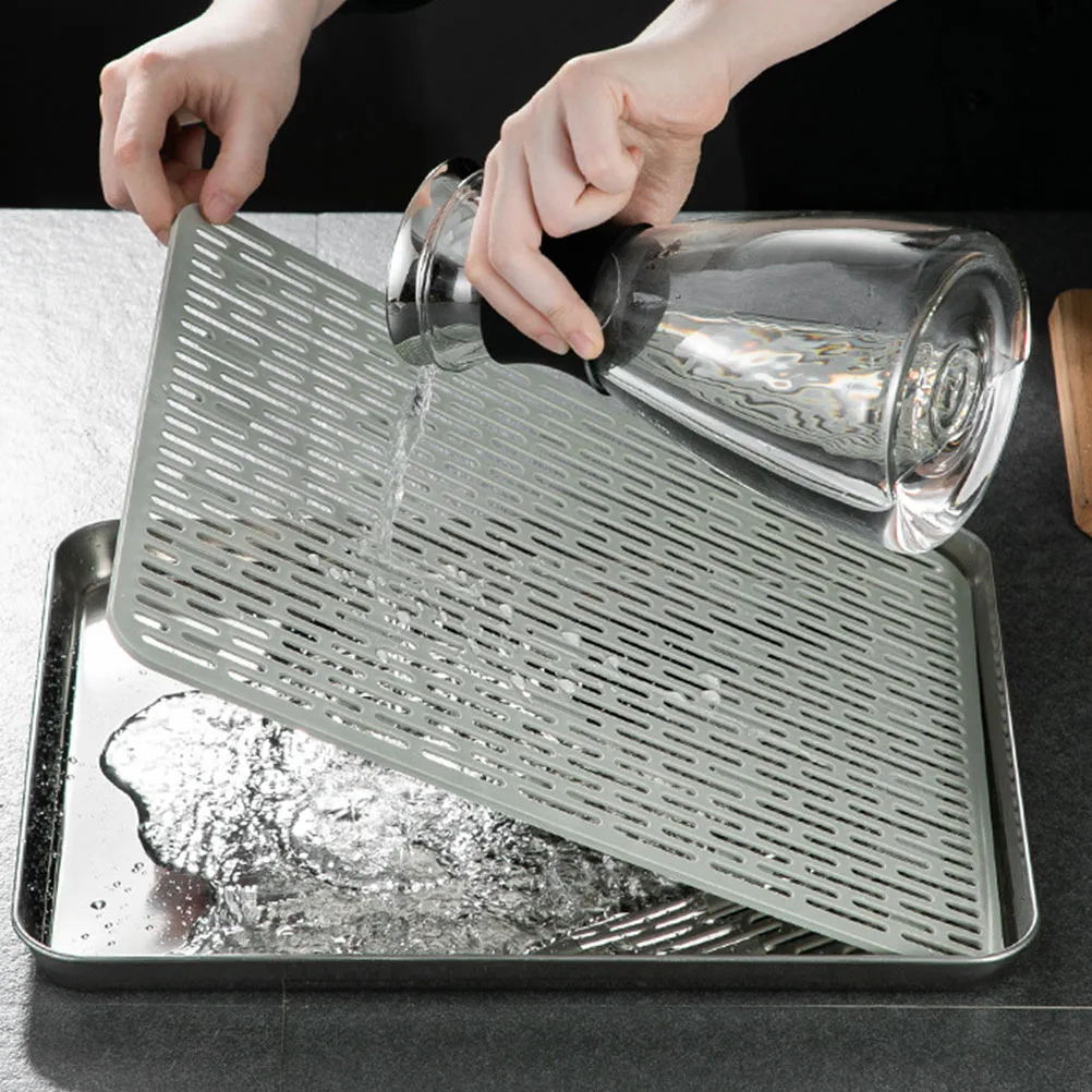 

Stainless Steel Tea Tray Premium Quality Double Layer Rectangular Silver Space Saving Practical Kitchen Bar Use Draining for Tea