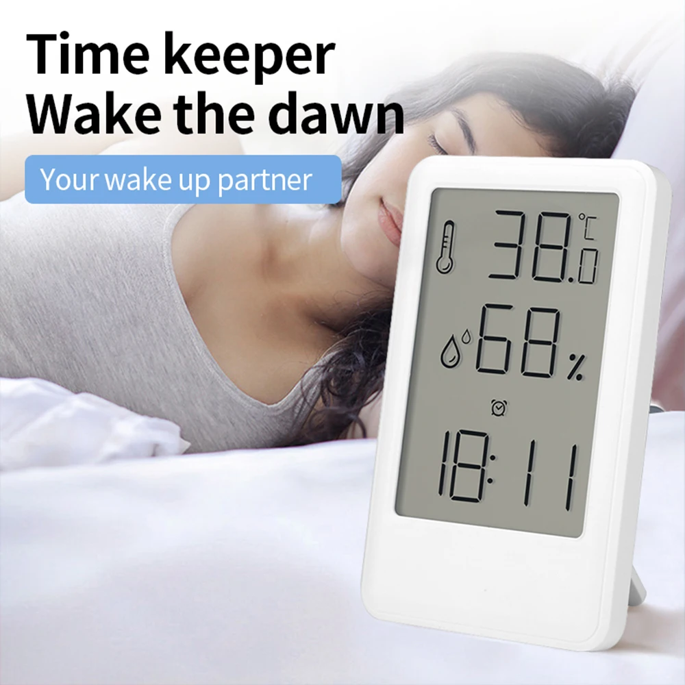 Household Indoor Temperature Humidity Meter LCD Digital Time/Alarm Clock/Temperature/Humidity -50℃-70℃ 10%-99%RH