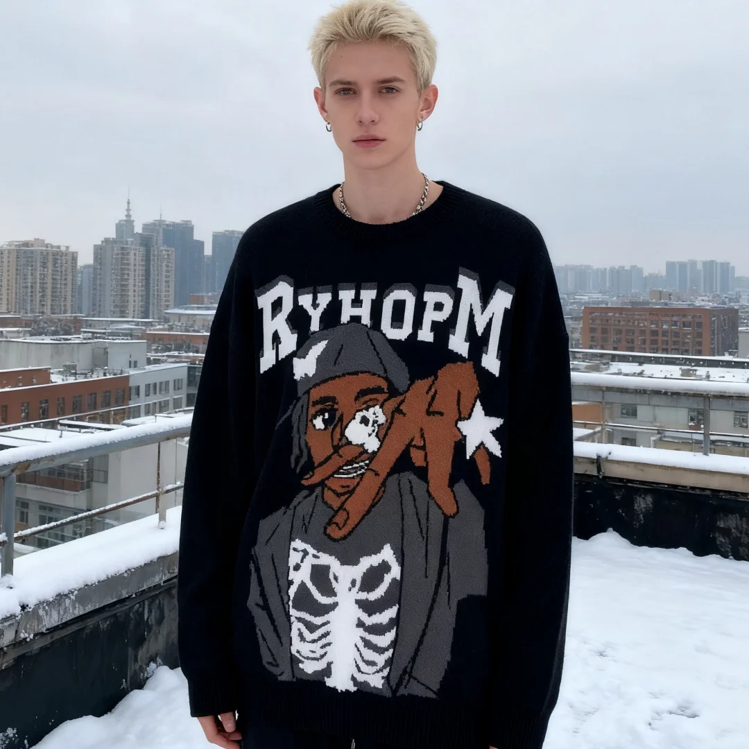 

Свободные толстовки с принтом в стиле ретро, повседневный пуловер с круглым вырезом и длинными рукавами в стиле хип-хоп, уличная мода, топы для пар с героями мультфильмов