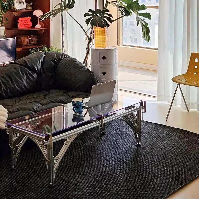 

Living room home simple modern creative designer low table aluminum profile Nordic light luxury glass coffee table sofa table