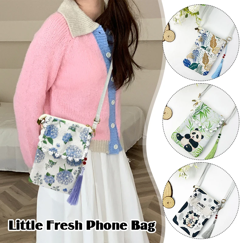 Summer Fresh Girls Mini Phone Bag Cartoon Printed Women's Coin Bag Card Holder Portable Fashion Street Ladies Messenger Bag