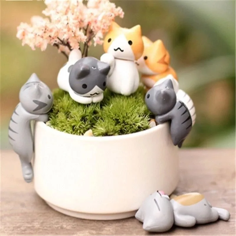 6Pcs/1pcs Funny Neko Atsume  Meow Mochi Dango Cat Flower Pot Micro Landscape Mini Doll Balcony Decorations Flower Pot Home Decor