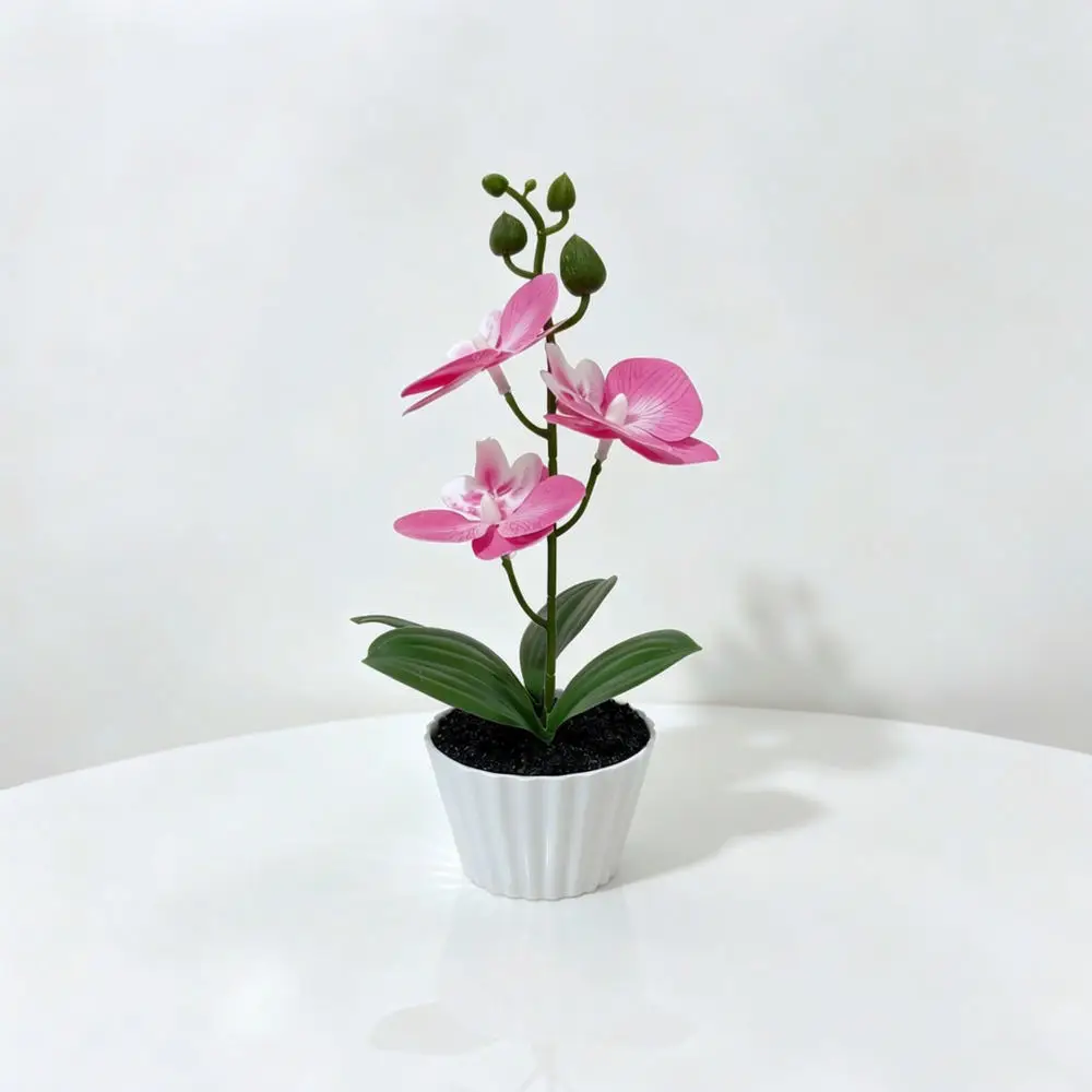 Artificial Potted Orchid Plant Realistic Faux Phalaenopsis Bonsai Decorative Table Ornament For Home Office Indoor Decor