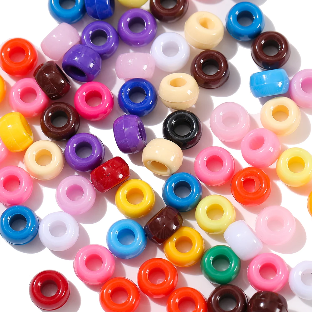 100 teile/los 9mm mehrfarbige Acryl Big Hole Spacer lose Perlen für DIY Handwerk Kinder Schmuck Halskette Armbänder Herstellung Lieferungen