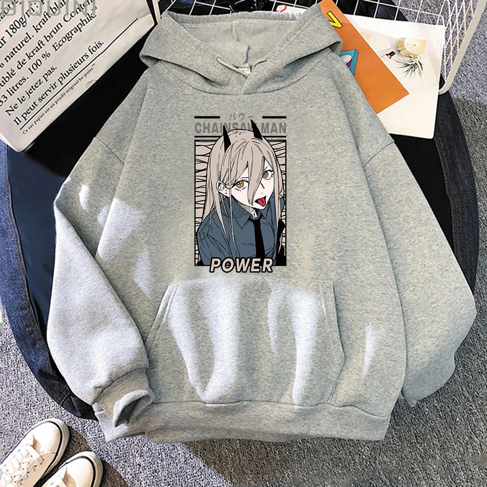 Anime Chainsaw Man Power Kawaii Print Plus Size Hoodie Women Sweatshirts Harajuku Autumn Winter Warm Female Sweatwear Clothing