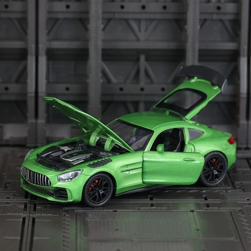 2025 nueva colección para modelo de supercoche de aleación Mercedes AMG GTR 1:32, puertas y capó de motor, maletero se puede abrir para juguetes para niños