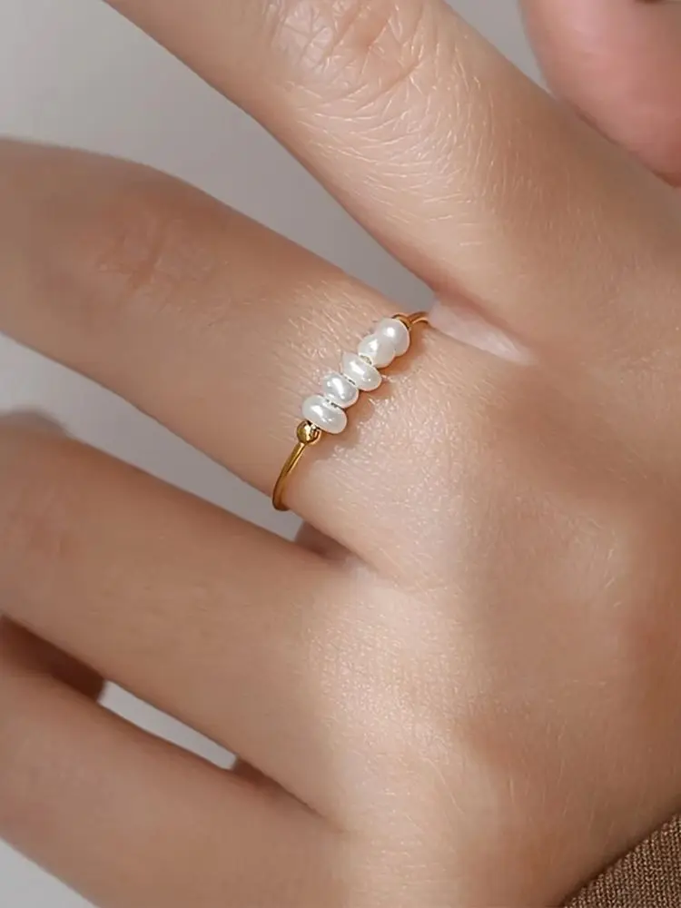 eManco Fashion Perły słodkowodne Wysokiej jakości pozłacane okrągłe pierścionki ze stali nierdzewnej Biżuteria świąteczna Prezenty hurtowo — zdjęcie 2