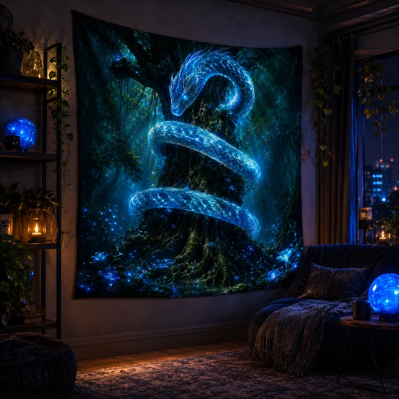 VIKAMA Blue Ancient Tree Root Tapestry Magic Primitive Forest Vine Stream Giant Old Tree Roots Room Decoration
