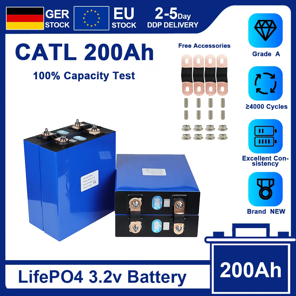 CATL 3.2V 200AH Lifepo4 Rechargeable Battery Lithium Iron Phosphate Solar Cell Pack 12V 24V... For Boat Golf Cart EV RV Forklift