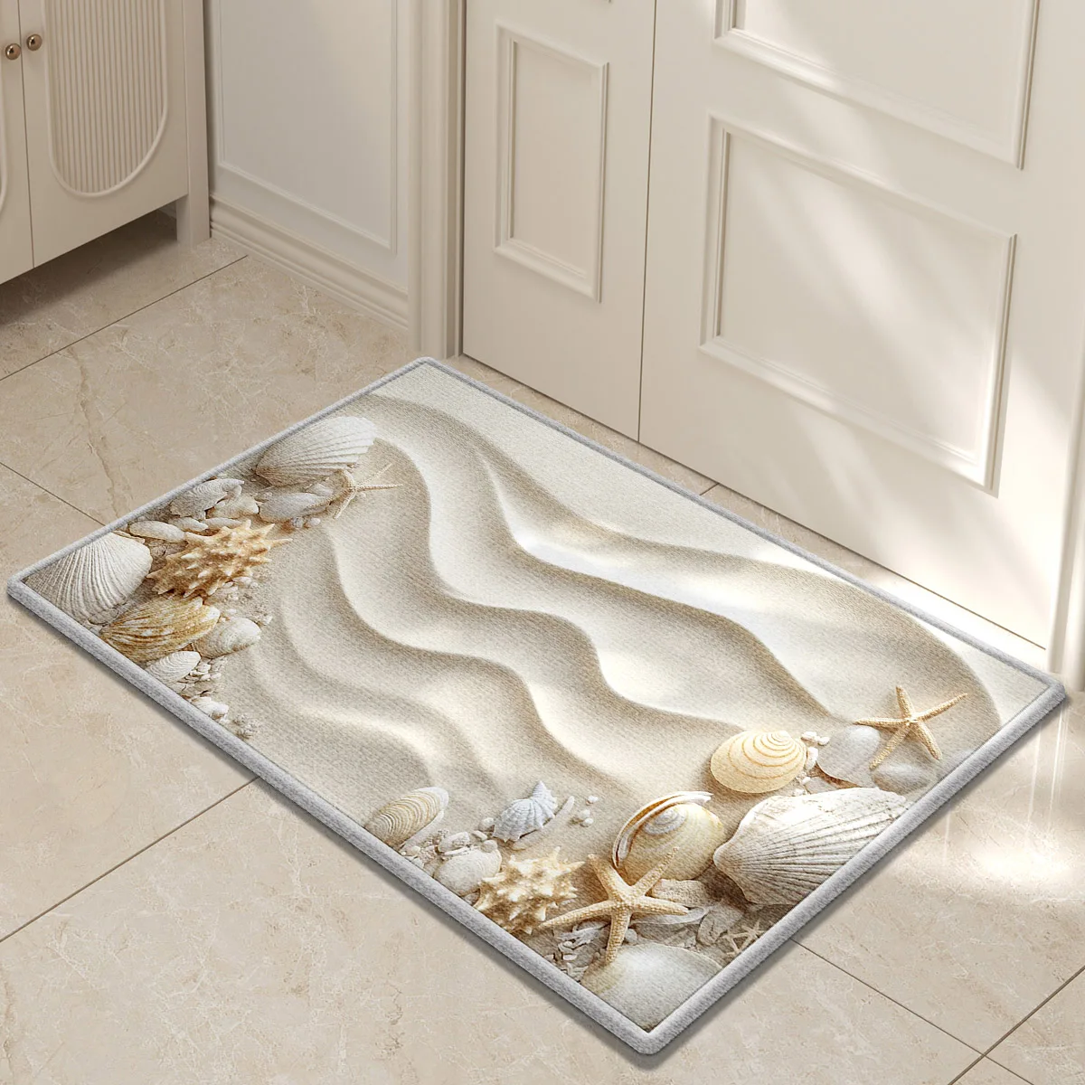 Beach Shell Design Front Door Mat Outside Entrance Welcome Mat Doormat Outdoor Indoor Room Area Rugs Hallway Carpet Washable