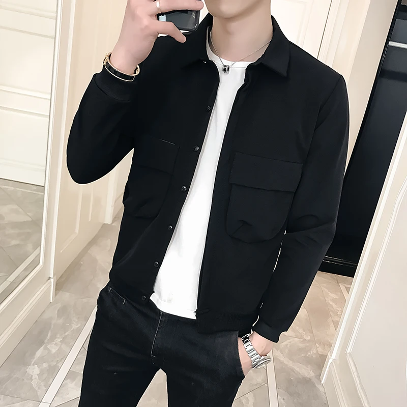 

Повседневная куртка Slim Fit для мужчин маленького роста, молодежная тонкая верхняя одежда, осенняя модная куртка на одной пуговице с длинными рукавами