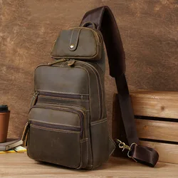 Big Size Leather Chest Bag Backpack Real Leather Men's Corssbody Bags Single Shoulder Bagpack Man Male Chest Pack Sling Bags