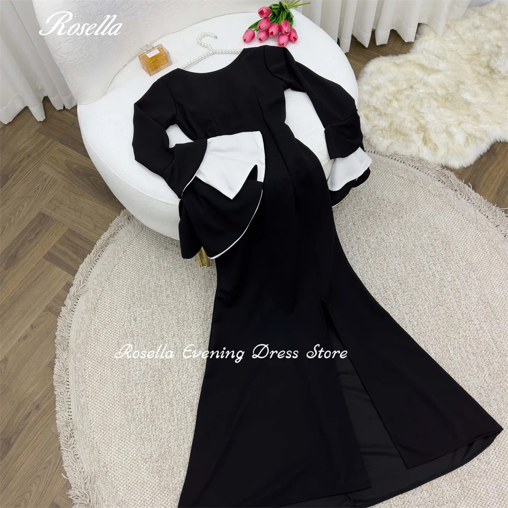 ROSELLA O Neck Evening Dresses With Flare Sleeves Pearls Backless Mermaid Formal Occasions Dress New 2023 Front Split Prom Gown