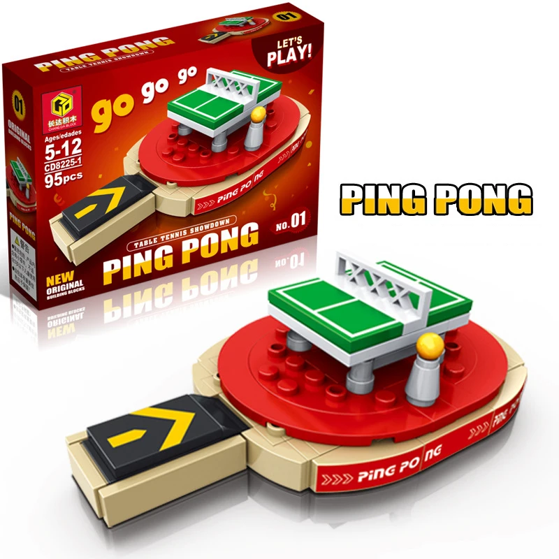 4 Styles Sports Game Building Bricks Set Ping‑Pong Table Baseball Glove Football Rugby Desktop Competitive Game DIY For Gift