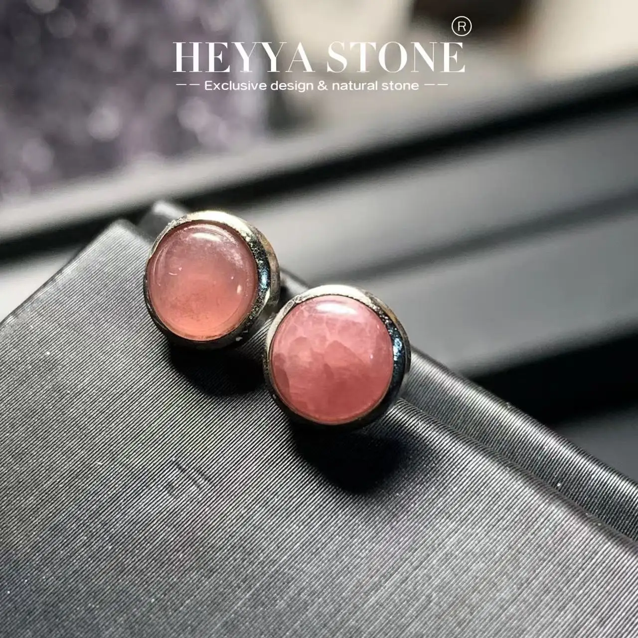 HEYYA STONE Round Natural Rhodochrosite Stud Earrings For Women Simple Fine Jewelry Stone Gemstone Classic Style stainless steel