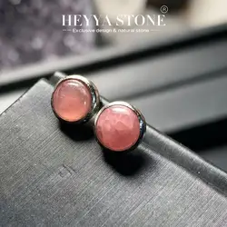 HEYYA STONE Round Natural Rhodochrosite Stud Earrings For Women Simple Fine Jewelry Stone Gemstone Classic Style stainless steel