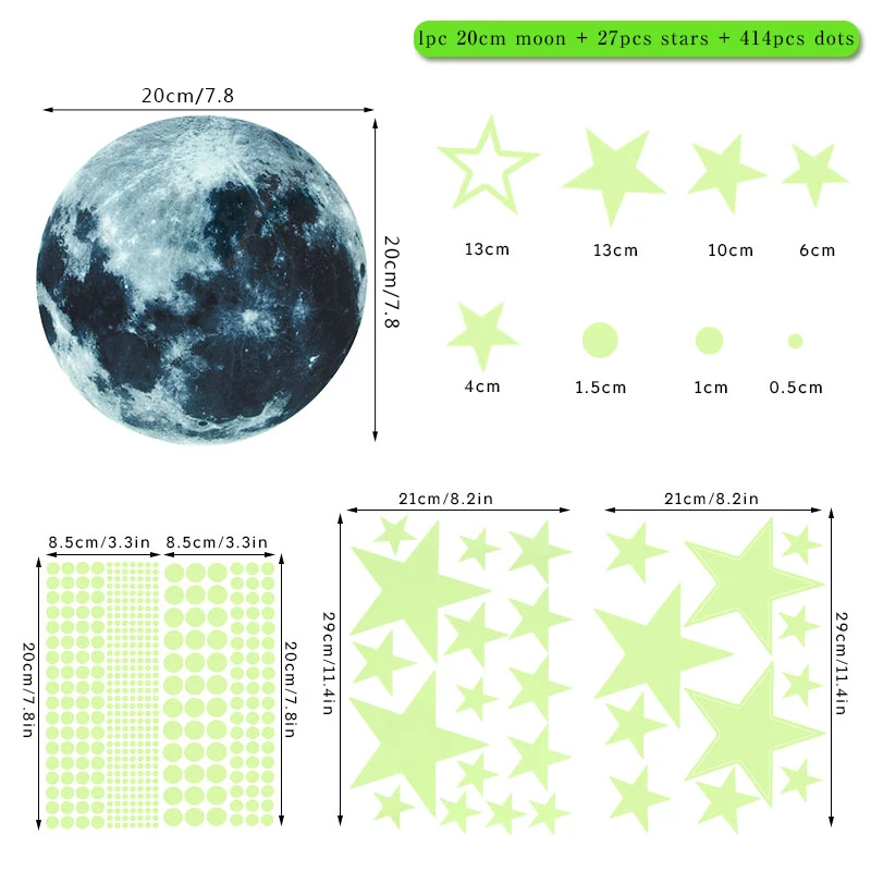 442pcs/set Luminous Moon Star Dot Wall Sticker Glow In The Dark Wall Decal Fluorescent DIY Stickers Home Kids Bedroom Decoration