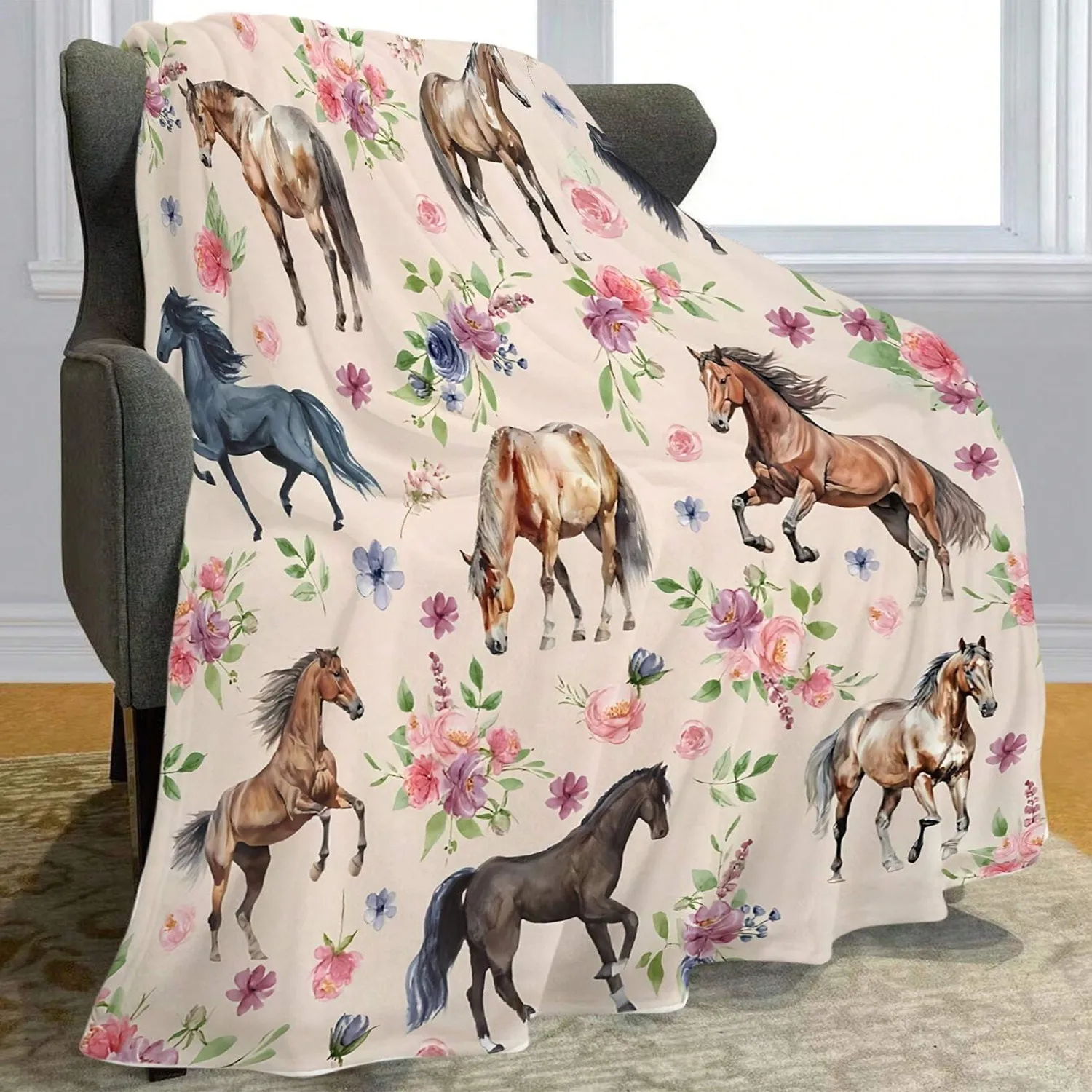 

Horse Donkey Rider Blanket - Soft Flannel Equestrian Throw