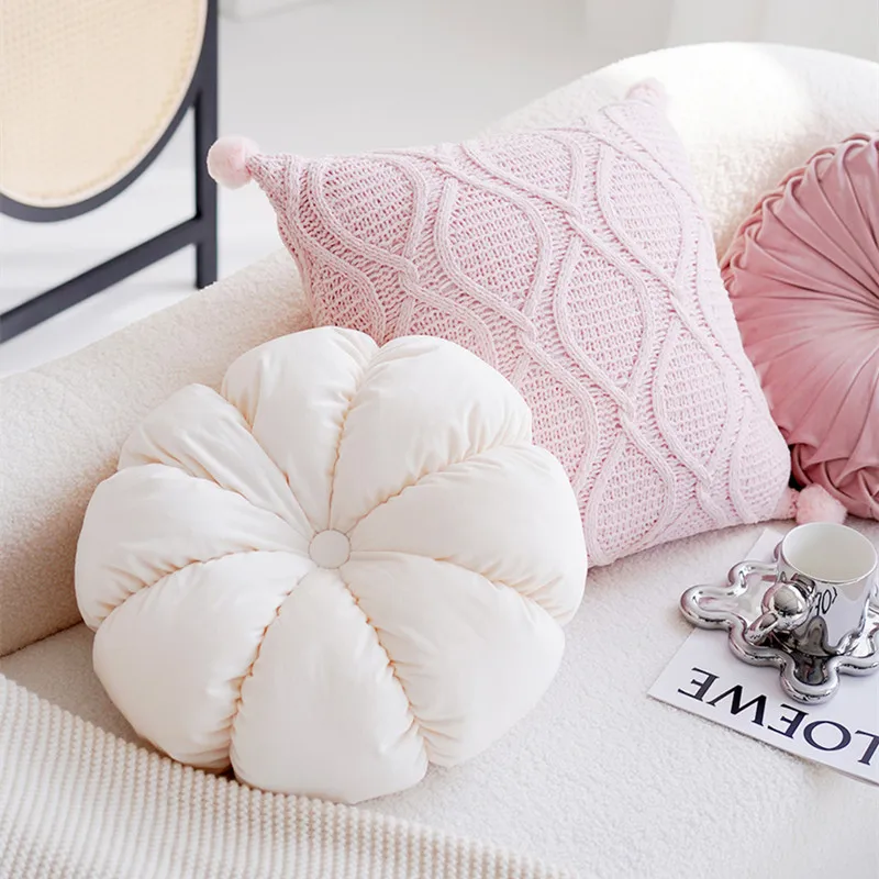 Pink White Cushion Cover 45x45cm Pillow Cover Modern Simple Knitted Tassel Round Home Decoration Living Room Bedroom Chair Couch