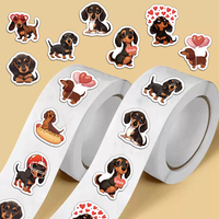 500PCS Cute Sausage Dog Cartoon Roll Sticker, Hand Account Envelope Seal Sticker, Waterproof Decorative Sticker