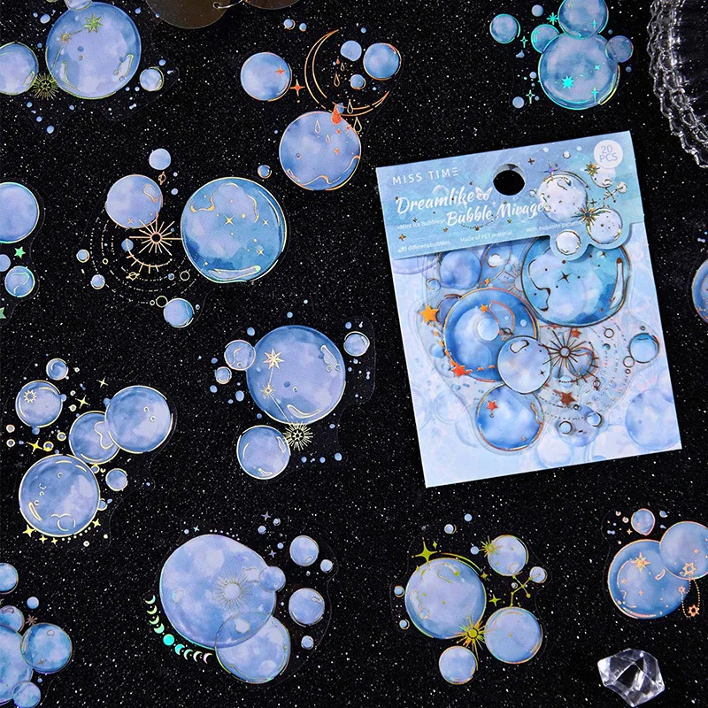 20pcs Dreamy Bubble Island Series PET Stickers Creative Decoration DIY Scrapbook Handmade Collage Material Stationery Stickers