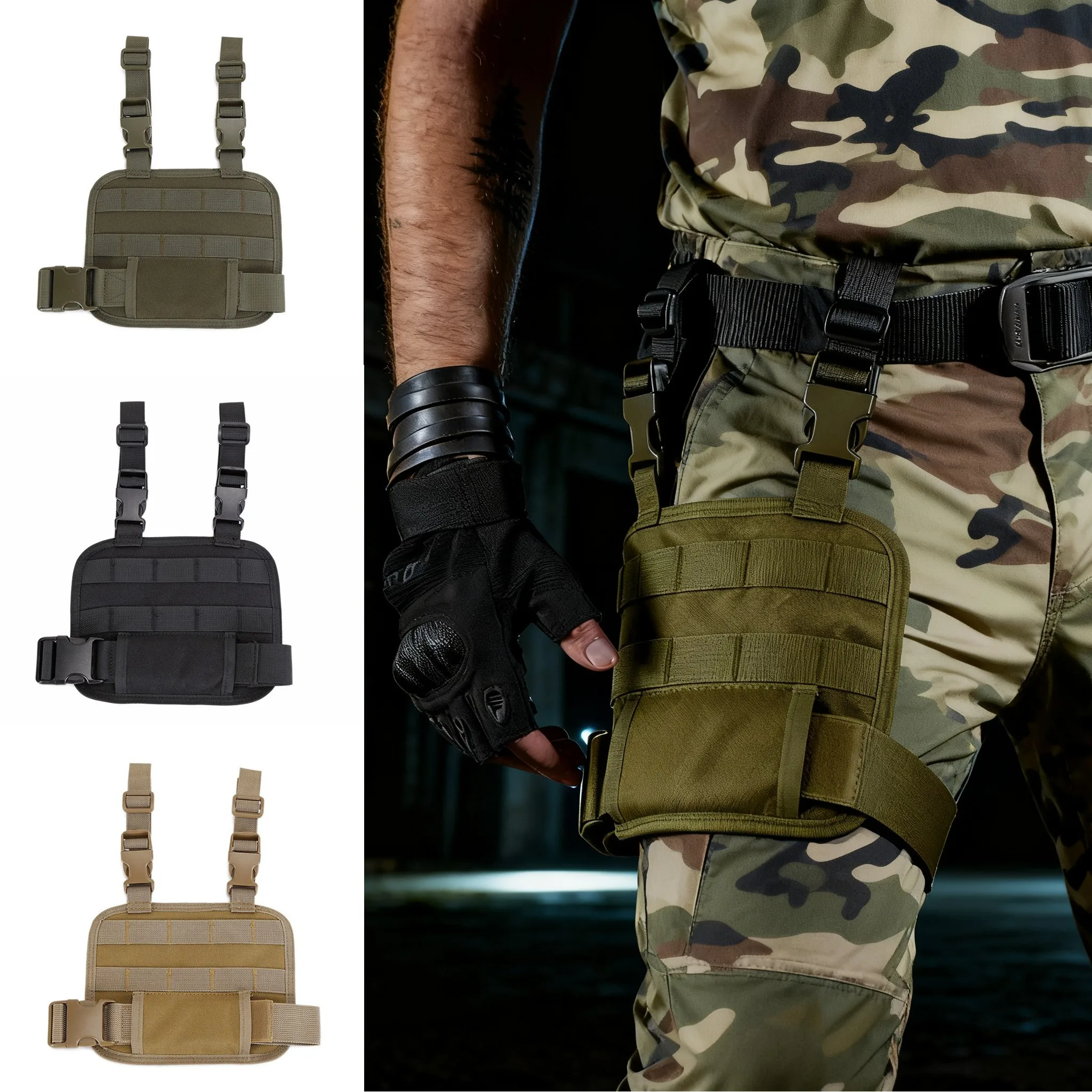 Tactical Drop Leg Platform MOLLE Adjustable Drop Leg Panel for Pistol Holster with Adjustable Belt & Thigh Straps