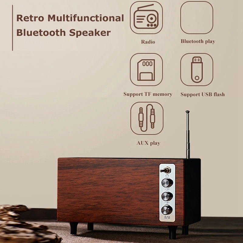 B34B-Portable FM Radio Retro Classic Radios Wireless Bluetooth Speaker Desktop Bluetooth Soundbar Music Player