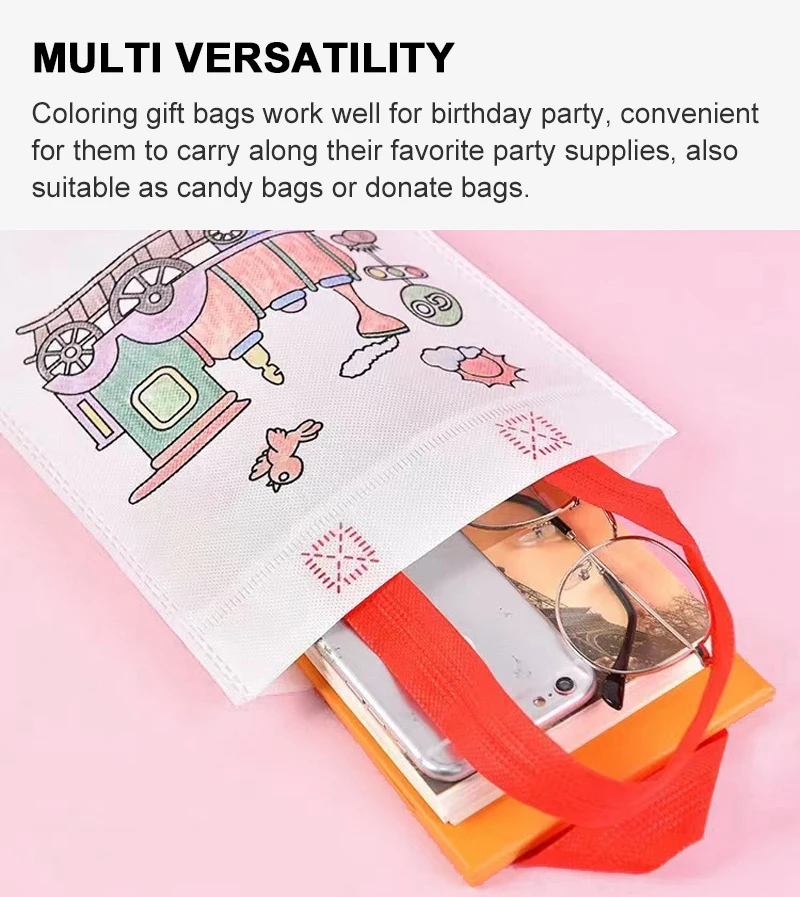 DIY-Mal-Geschenktüten mit Malstiften, Party-Geschenktüten für Kinder, Spielzeug-Aufbewahrungstasche, Öko-Einkaufstaschen aus Vliesstoff – Detail 5