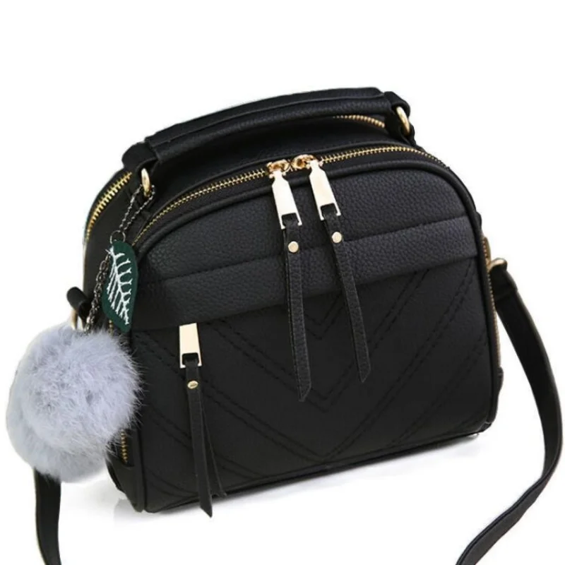 

Fashion Women Hairball Shopper Totes Solid Color PU Leather Large Capacity Handbag Ladies Luxury Designer Crossbody Shoulder Bag