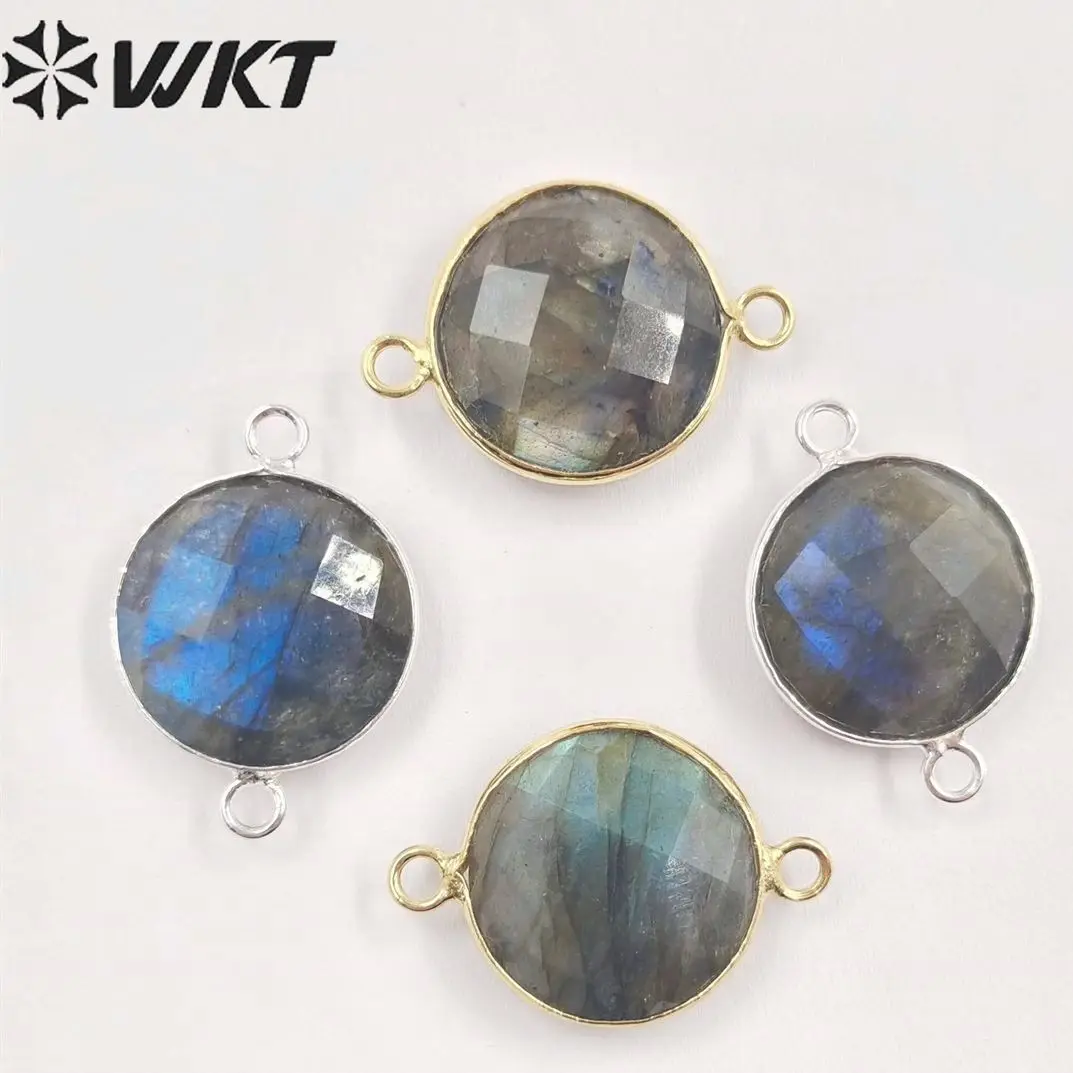 

WT-C118 Raw labradorite stone connector fashion faceted labradorite connectors for bracelet making 24K gold trim connector