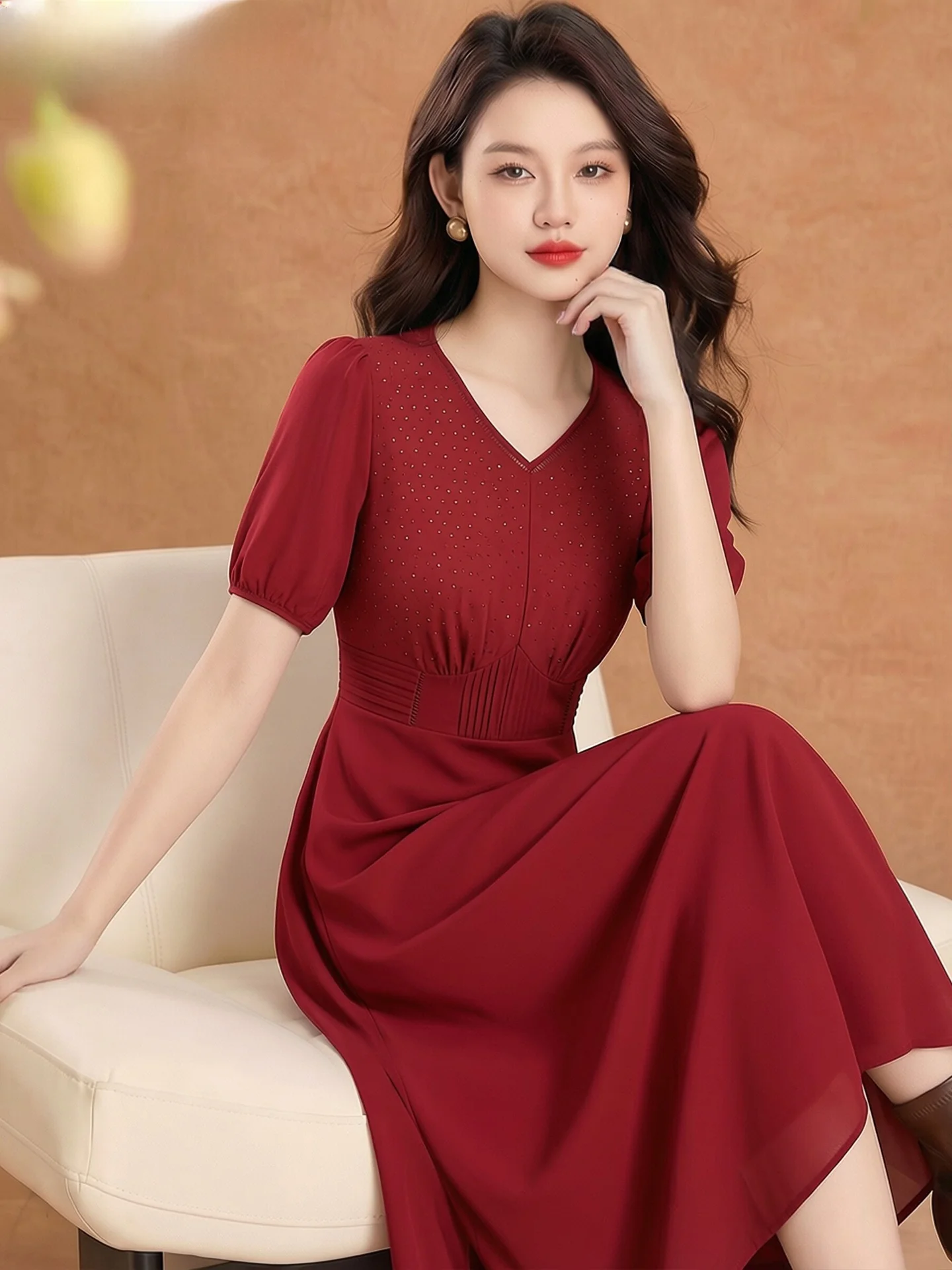 

Элегантное шифоновое свадебное платье для мамы: новинка весна-лето, стиль с коротким рукавом, завышенная талия, юбка А-силуэта, свадебное.