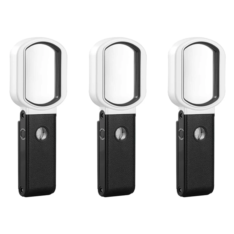 3 Adet Işıklı Büyüteç, 25X 10X Şarj Edilebilir El Tipi ve Okuma, Muayene, Takı İçin Ayakta Büyüteç