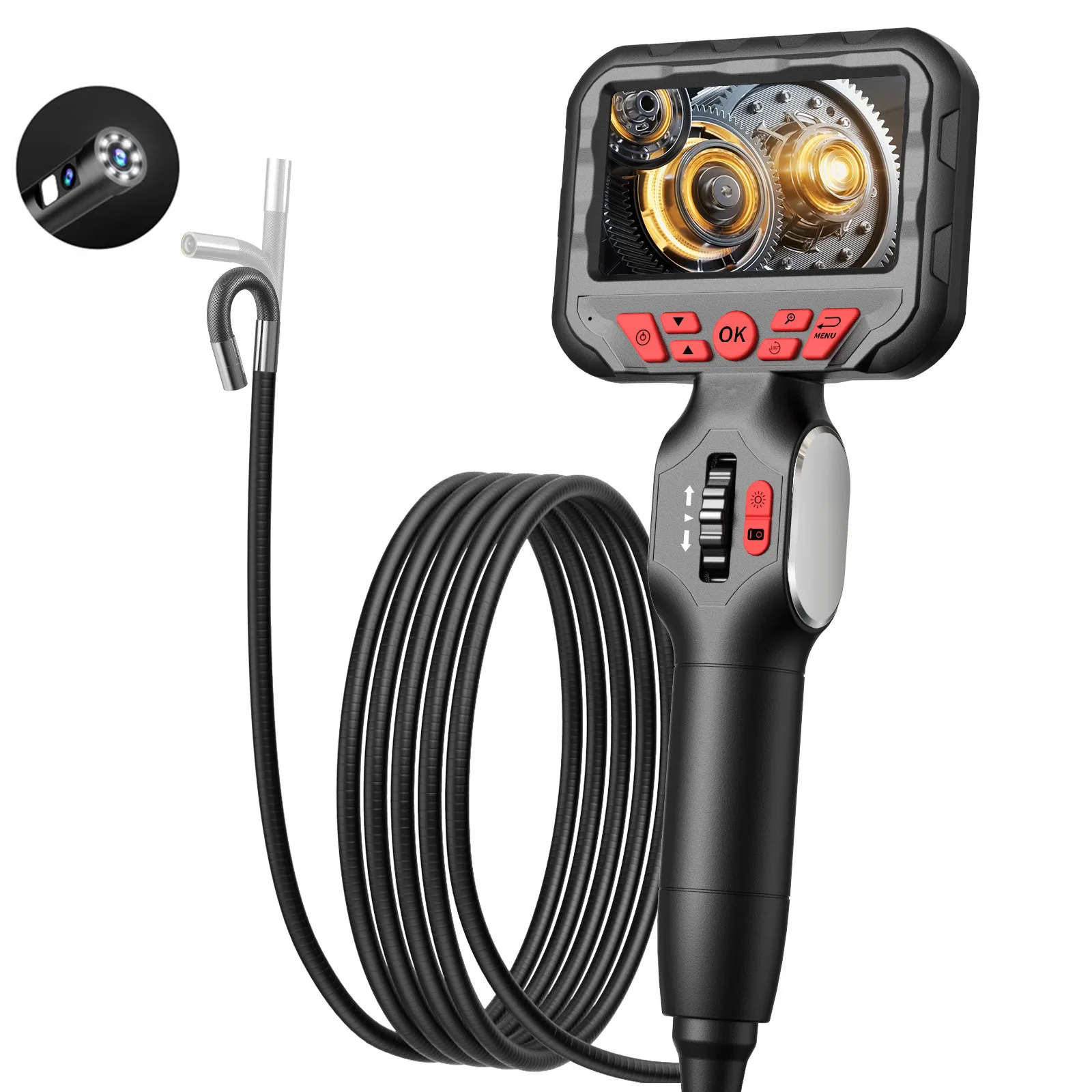 4.3Inch IPS Screen 2MP 1080P 6mm Dual Lens 360Degree Steering Endoscope Camera Articulate CMOS Borescope Digital Microscope