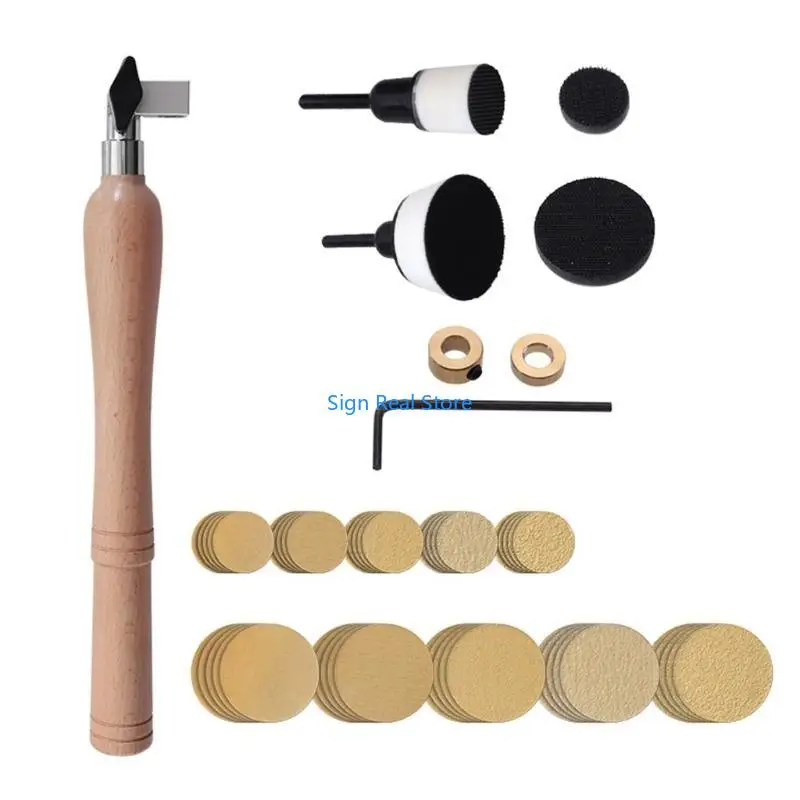 

Bowl Sander Sanding Tool for Woodworking With 2 Inch Hook Sanding Pad Polishing Buffer Pad Long Hardwood Handle 41XB