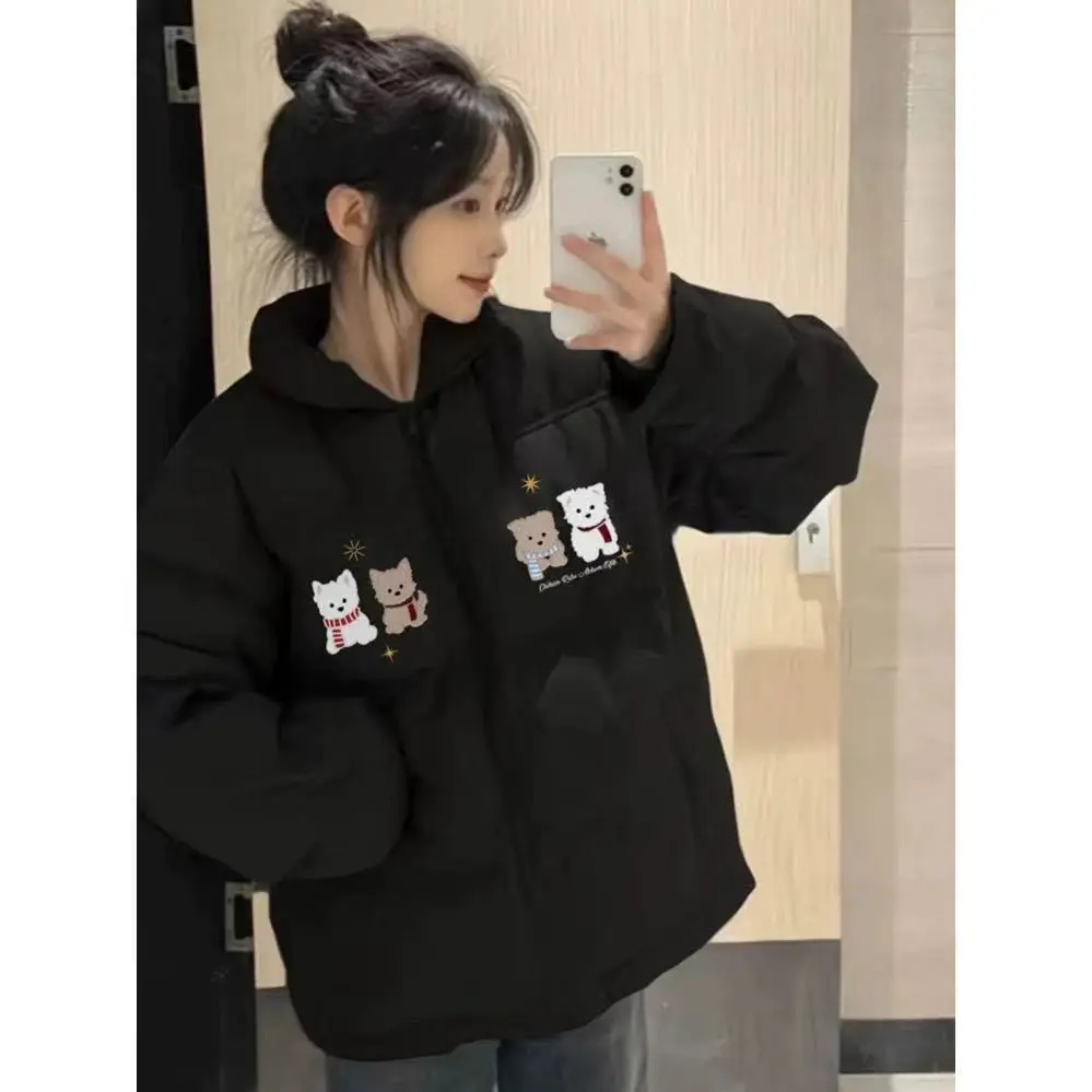 

Parka Blue Womens Black Contrast Hooded Windproof Long Warm Harajuku Fashion Zipper Slim Elegant Padded Outerwears Sleeves Brown