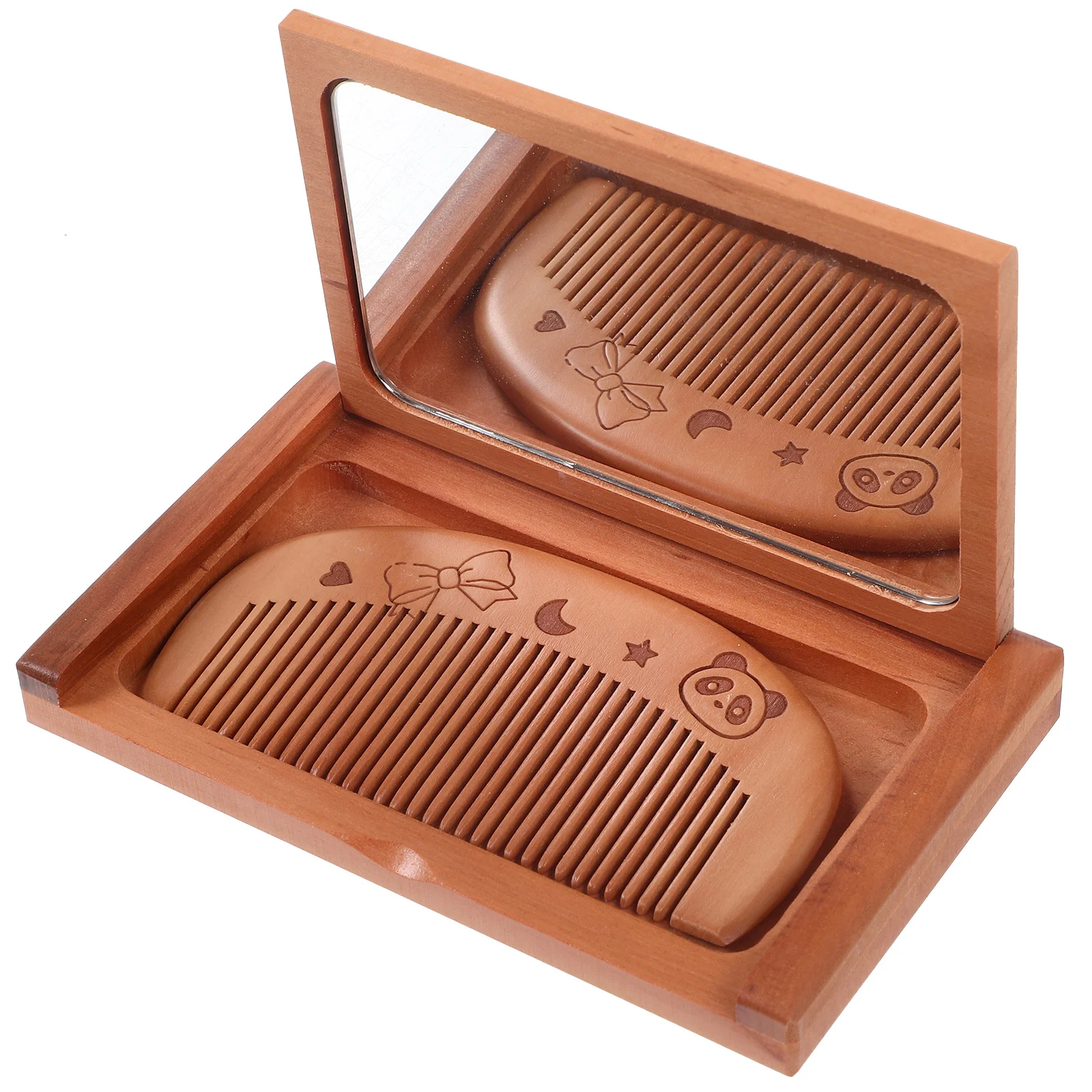 Grzebień z drewna brzoskwiniowego, mały, przenośny, z małym ręcznym lusterkiem do makijażu, idealny w podróży, kompaktowe, składane lusterko z grzebieniem.