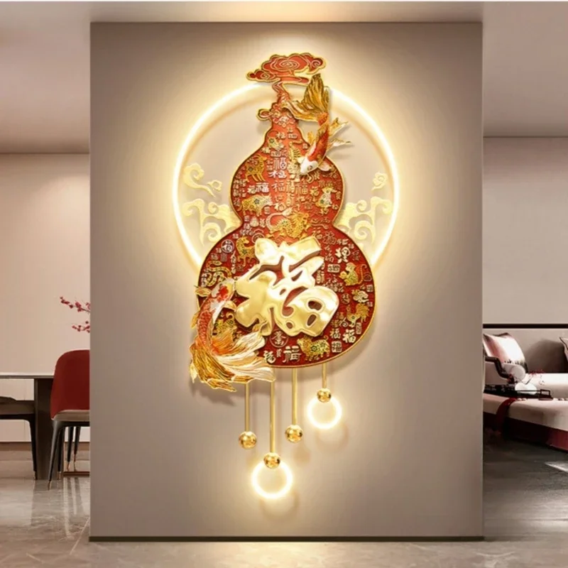 Luxury Crystal Inlaid Lucky Character LED Wall Art Light - Entrance/Corridor/TV Background Remote Dimmable Lustre Hanging Decor