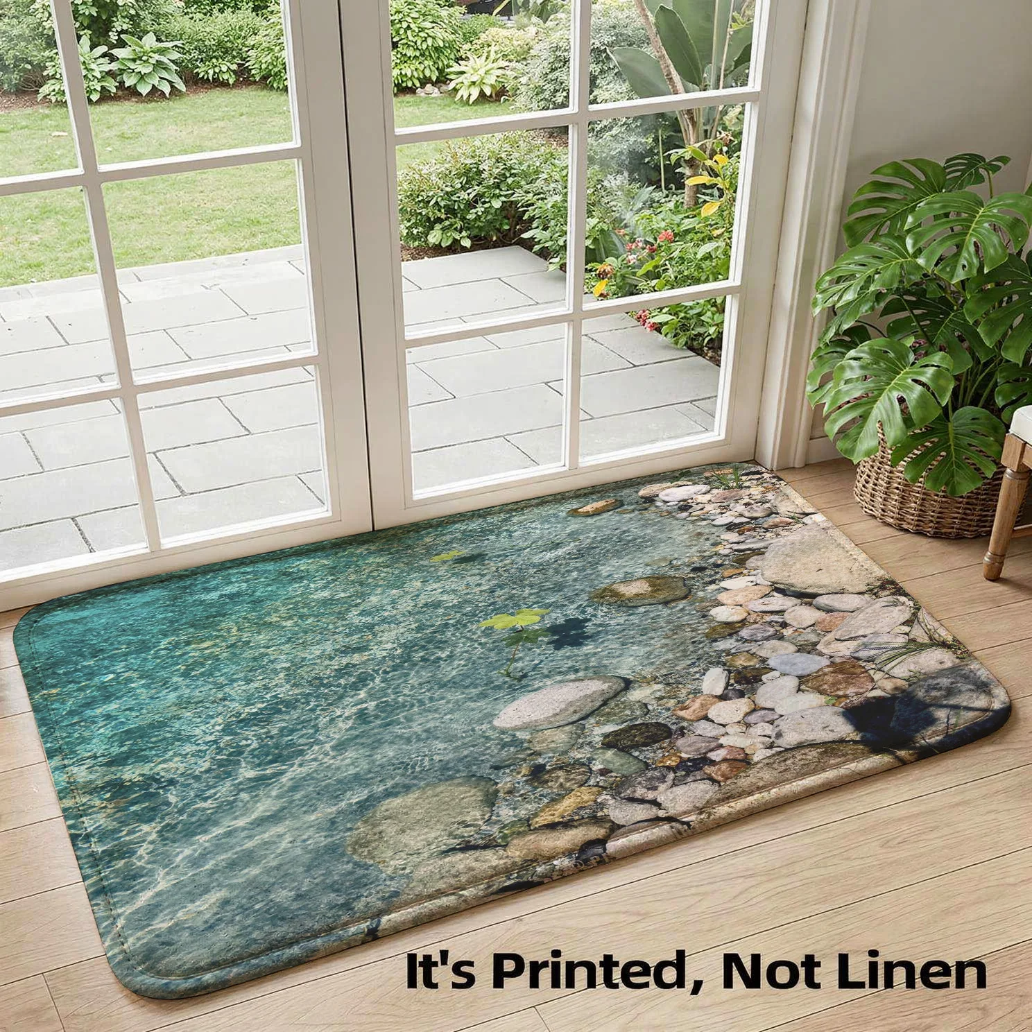 Waterproof River Stone Stream Doormat Entrance Mat Indoor Outdoor Coastal Design Natural Pattern Rug for Home Decor