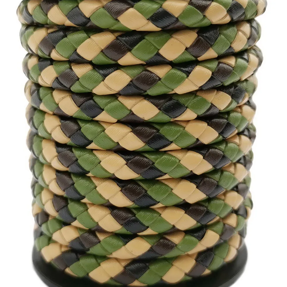 ShapesbyX Camouflage Green 6mm Round Leather Strap Braided Leather Bolo Cords for Jewelry Beading or Bracelet Making