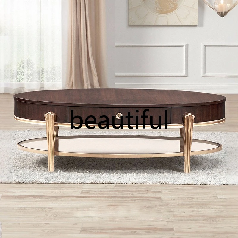 

North American modern American light luxury solid wood oval tea table living room storage small apartment coffee table