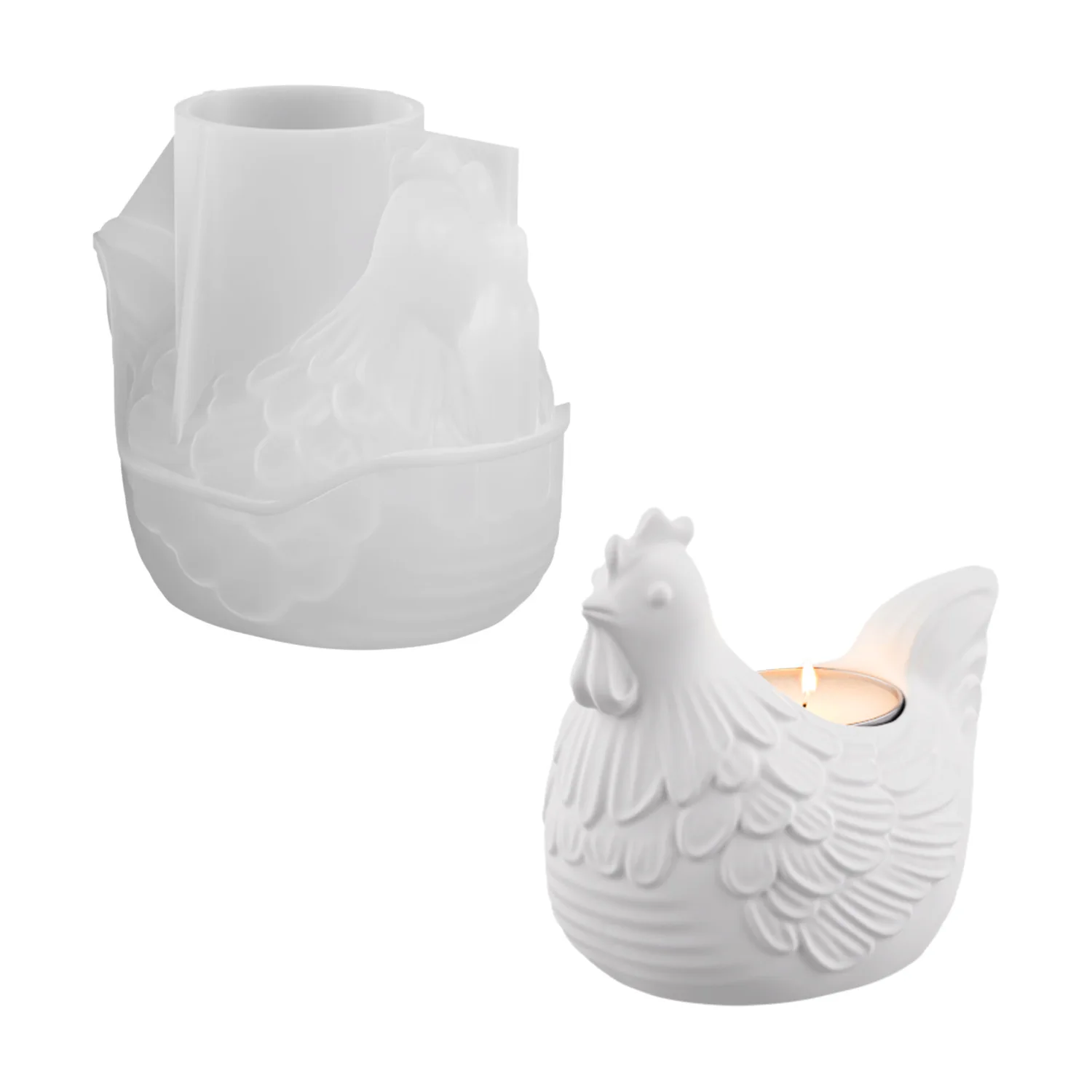 DIY 3D Little Chicken Candle Holder Epoxy Resin Mold, Plaster Hen Decoration, Candle Holder Silicone Mold, Desktop Storage view 5