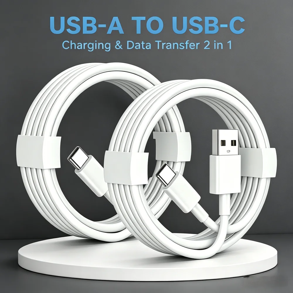 2 Pack High Speed 2M USB-A to Type-C Fast Charge Cable Data Sync Transfer Line for iPhone 15-17 Huawei Samsung All USB-C Devices