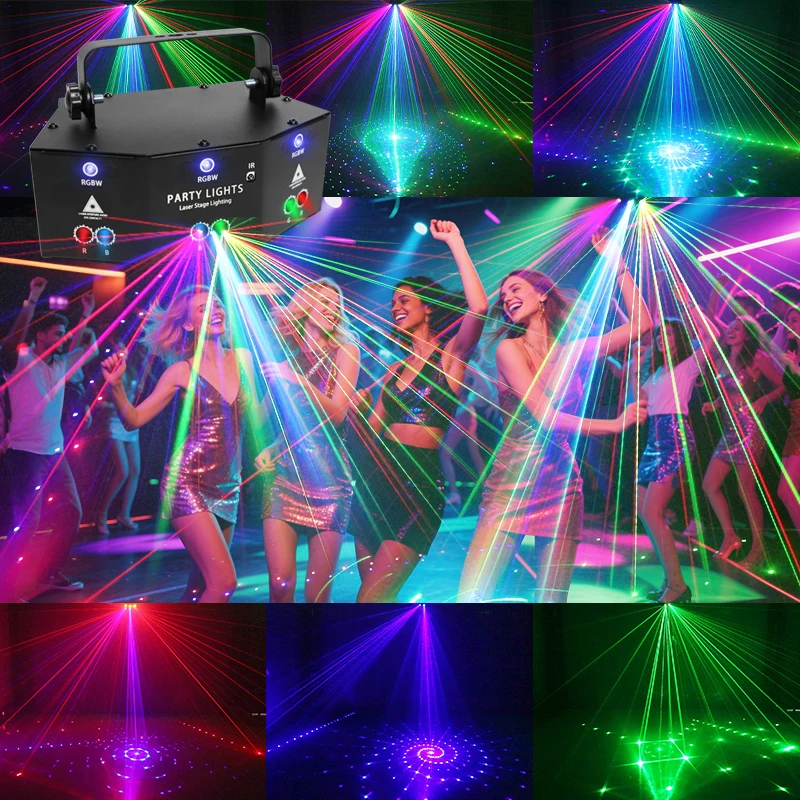 WZSTAR 2025 Proiettore laser a LED con telecomando a 9 occhi Attrezzatura per DJ da palcoscenico per club Lampada laser Luce per atmosfera natalizia