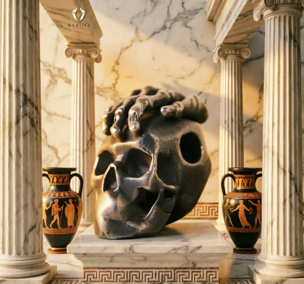 Realistic Human Skull with Grasping Hand Statue, Dark Fantasy Resin Ornament for Desktop Shelf, Halloween Party Decor Gift