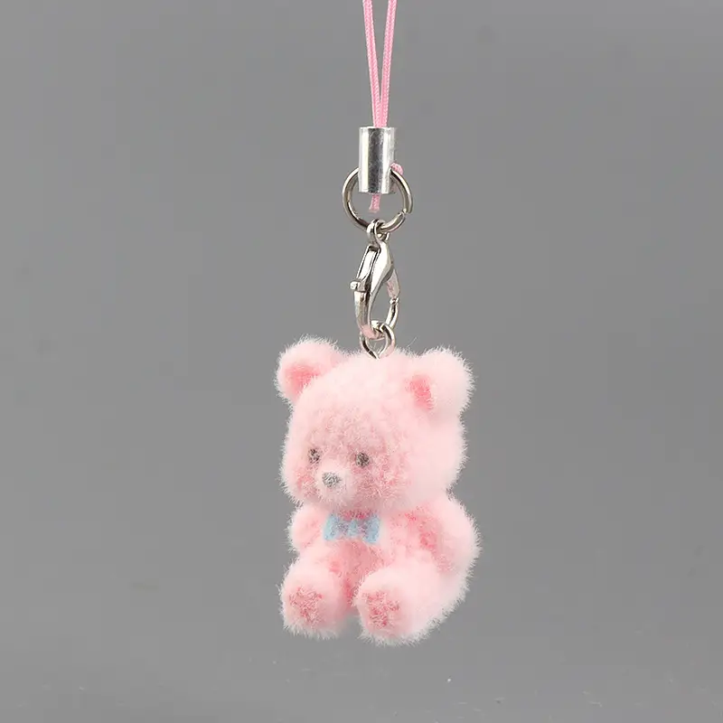 Cute Flocked 3D Resin Bear Keychain Sweet Creative Student Phone Chain Pendant Bag Accessory Phone Strap Gift - 6